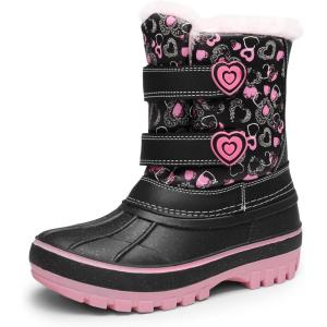 image:imageDREAM PAIRS Boys Girls Snow Boots WaterResistant Outdoor Sport Warm Cozy AntiSlip Cute Ankle Winter Shoes for ToddlerLittleBig KidBlackPink