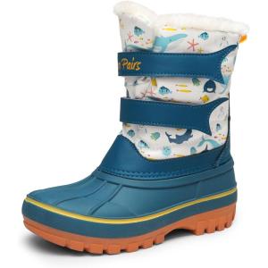 image:imageDREAM PAIRS Boys Girls Snow Boots WaterResistant Outdoor Sport Warm Cozy AntiSlip Cute Ankle Winter Shoes for ToddlerLittleBig KidLight BlueWhiteYellow