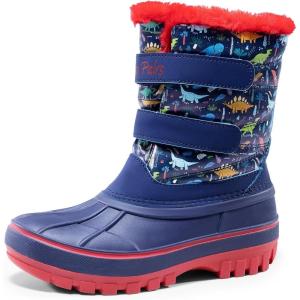 image:imageDREAM PAIRS Boys Girls Snow Boots WaterResistant Outdoor Sport Warm Cozy AntiSlip Cute Ankle Winter Shoes for ToddlerLittleBig KidNavyRed
