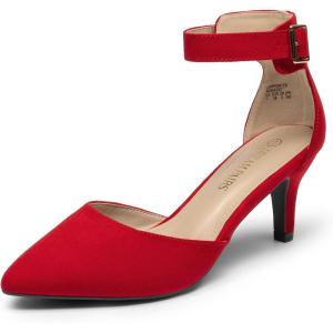 image:imageDREAM PAIRS Kitten Heel Low Heel for Women Closed Pointed Toe Pumps Wedding Party Sexy Dress Shoes LowpointedRedSuede