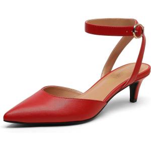 image:imageDREAM PAIRS Kitten Heels for Women Low Heel Dress Shoes Wedding Dress Closed Toe Pump Shoes LunaFireRed