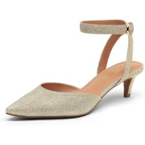 image:imageDREAM PAIRS Kitten Heels for Women Low Heel Dress Shoes Wedding Dress Closed Toe Pump Shoes LunaGoldGlitter