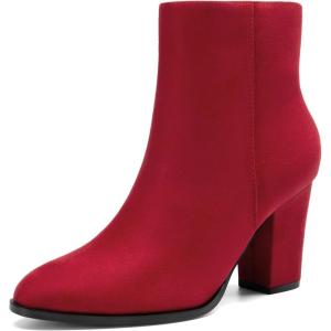 image:imageDREAM PAIRS Womens Ankle Boots Chunky Block Heel BootiesRed