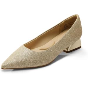 image:imageDREAM PAIRS Womens Chunky Heels Closed Toe Low Block Work Shoes Pointed Toe Dress Comfortable Wedding PumpsGoldglitter