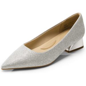 image:imageDREAM PAIRS Womens Chunky Heels Closed Toe Low Block Work Shoes Pointed Toe Dress Comfortable Wedding PumpsSilverglitter