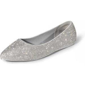 image:imageDREAM PAIRS Womens Dress Pointed Toe Flats Ballet Comfort Soft Slip On Casual Flat Shoes for Work Office BusinessSilverrhinestone