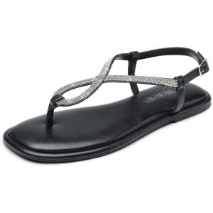 image:imageDREAM PAIRS Womens Flat Sandals Dressy Rhinestone Thong Ankle Strap Summer Gladiator SandalsBlack