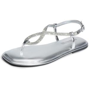 image:imageDREAM PAIRS Womens Flat Sandals Dressy Rhinestone Thong Ankle Strap Summer Gladiator SandalsSilver
