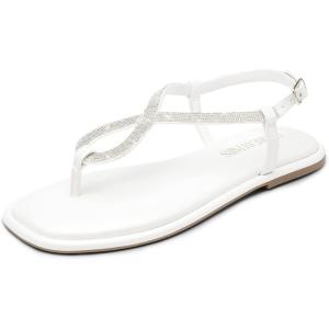 image:imageDREAM PAIRS Womens Flat Sandals Dressy Rhinestone Thong Ankle Strap Summer Gladiator SandalsWhite