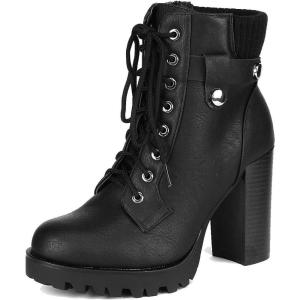 image:imageDREAM PAIRS Womens Lace up Combat Ankle Boots High Chunky Heel Fashion Heeled Booties ShoesBlack