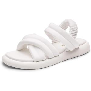 image:imageDREAM PAIRS Womens SDFS2334W Womens Strappy Flat Sandals Slip On Open Toe Comfot Slides for Summer White Size 9