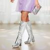 image:imageDREAM PAIRS Womens Gogo Boots Square Toe Chunky Wide Calf Knee High BootsMetallic Silver