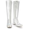 image:imageDREAM PAIRS Womens Gogo Boots Square Toe Chunky Wide Calf Knee High BootsMetallic Silver