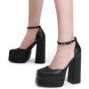 image:imageDREAM PAIRS Womens High Chunky Platform Closed Toe Block Heels Square Toe Ankle Strap Dress Wedding Party Pumps Shoes AureliaBlack