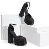 image:imageDREAM PAIRS Womens High Chunky Platform Closed Toe Block Heels Square Toe Ankle Strap Dress Wedding Party Pumps Shoes AureliaBlacksatin