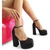 image:imageDREAM PAIRS Womens High Chunky Platform Closed Toe Block Heels Square Toe Ankle Strap Dress Wedding Party Pumps Shoes AureliaBlacksatin