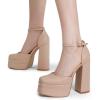 image:imageDREAM PAIRS Womens High Chunky Platform Closed Toe Block Heels Square Toe Ankle Strap Dress Wedding Party Pumps Shoes AureliaNude