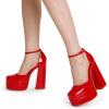 image:imageDREAM PAIRS Womens High Chunky Platform Closed Toe Block Heels Square Toe Ankle Strap Dress Wedding Party Pumps Shoes AureliaRedpat