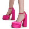 image:imageDREAM PAIRS Womens High Chunky Platform Closed Toe Block Heels Square Toe Ankle Strap Dress Wedding Party Pumps Shoes AureliaRose Redsatin