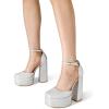 image:imageDREAM PAIRS Womens High Chunky Platform Closed Toe Block Heels Square Toe Ankle Strap Dress Wedding Party Pumps Shoes AureliaSilverrhinestone