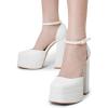 image:imageDREAM PAIRS Womens High Chunky Platform Closed Toe Block Heels Square Toe Ankle Strap Dress Wedding Party Pumps Shoes AureliaWhite
