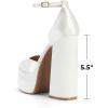 image:imageDREAM PAIRS Womens High Chunky Platform Closed Toe Block Heels Square Toe Ankle Strap Dress Wedding Party Pumps Shoes AureliaWhitesatin