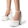 image:imageDREAM PAIRS Womens High Chunky Platform Closed Toe Block Heels Square Toe Ankle Strap Dress Wedding Party Pumps Shoes AureliaWhitesatin
