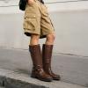 image:imageDREAM PAIRS Womens Knee High Boots Combat Boots Goth Boot Lace Up Adjustable Buckles Chunky Low Heel Fall Booties with Side Zipper to Put on and offBrown