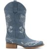 image:imageDREAM PAIRS Womens Square Toe Cowboy Cowgirl Boots Pull On Low Chunky Heel Mid Calf Western Boots with Embroidered Stitched for Theme Party Country ConcertDenim Blue