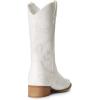 image:imageDREAM PAIRS Womens Square Toe Cowboy Cowgirl Boots Pull On Low Chunky Heel Mid Calf Western Boots with Embroidered Stitched for Theme Party Country ConcertWhite