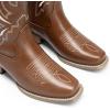 image:imageDREAM PAIRS Womens Square Toe Cowboy Cowgirl Boots Pull On Low Chunky Heel Mid Calf Western Boots with Embroidered Stitched for Theme Party Country ConcertBrown1