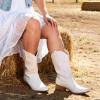 image:imageDREAM PAIRS Womens Square Toe Cowboy Cowgirl Boots Pull On Low Chunky Heel Mid Calf Western Boots with Embroidered Stitched for Theme Party Country ConcertWhite