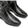 image:imageDREAM PAIRS Womens Square Toe Cowboy Cowgirl Boots Pull On Low Chunky Heel Mid Calf Western Boots with Embroidered Stitched for Theme Party Country ConcertBlack1