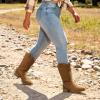 image:imageDREAM PAIRS Womens Square Toe Cowboy Cowgirl Boots Pull On Low Chunky Heel Mid Calf Western Boots with Embroidered Stitched for Theme Party Country ConcertTan
