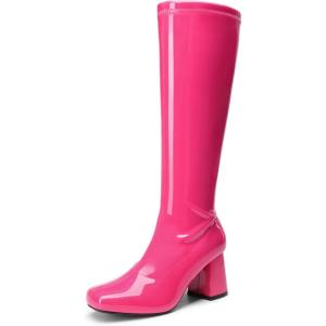 image:imageDREAM PAIRS Womens Gogo Boots Square Toe Chunky Wide Calf Knee High BootsHot Pinkpat