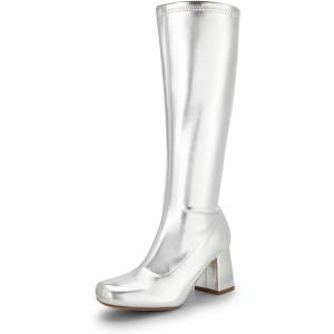 image:imageDREAM PAIRS Womens Gogo Boots Square Toe Chunky Wide Calf Knee High BootsMetallic Silver