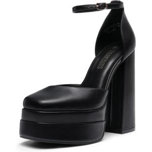 image:imageDREAM PAIRS Womens High Chunky Platform Closed Toe Block Heels Square Toe Ankle Strap Dress Wedding Party Pumps Shoes AureliaBlack