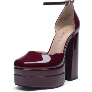 image:imageDREAM PAIRS Womens High Chunky Platform Closed Toe Block Heels Square Toe Ankle Strap Dress Wedding Party Pumps Shoes AureliaBurgundy