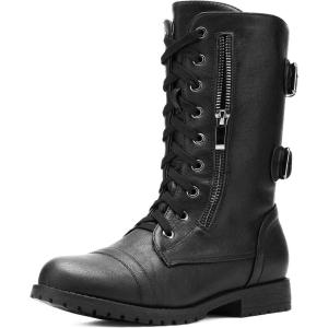image:imageDREAM PAIRS Womens Mid Calf Builtin Wallet Pocket Lace up Military Combat BootsClassic Black