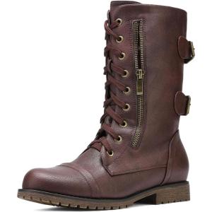 image:imageDREAM PAIRS Womens Mid Calf Builtin Wallet Pocket Lace up Military Combat BootsClassic Burgundy