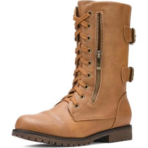 image:imageDREAM PAIRS Womens Mid Calf Builtin Wallet Pocket Lace up Military Combat BootsClassic Camel
