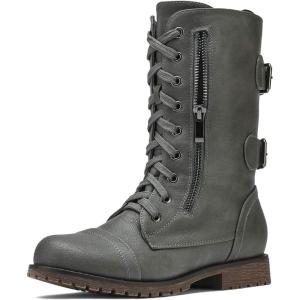 image:imageDREAM PAIRS Womens Mid Calf Builtin Wallet Pocket Lace up Military Combat BootsClassic Grey