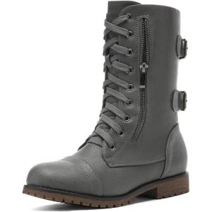 image:imageDREAM PAIRS Womens Mid Calf Builtin Wallet Pocket Lace up Military Combat BootsGrey