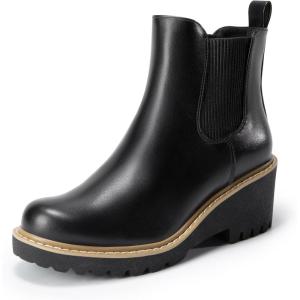 image:imageDREAM PAIRS Womens Wedge Chelsea Ankle Boots Fashion Round Toe Low Wedge Heel Platform Booties ShoesBlackpu