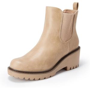 image:imageDREAM PAIRS Womens Wedge Chelsea Ankle Boots Fashion Round Toe Low Wedge Heel Platform Booties ShoesNudenubuck