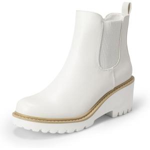 image:imageDREAM PAIRS Womens Wedge Chelsea Ankle Boots Fashion Round Toe Low Wedge Heel Platform Booties ShoesWhitepu