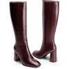 image:imageDREAM PAIRS Knee High Boots for Women Square Toe Gogo Chunky Heel Tall Boot Fashion Side Zipper Long BootBurgundy