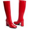 image:imageDREAM PAIRS Knee High Boots for Women Square Toe Gogo Chunky Heel Tall Boot Fashion Side Zipper Long BootRedpat