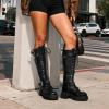 image:imageDREAM PAIRS Womens Combat Riding Platform Knee High Boots Lace Up Fall Lug Sole Gothic Motorcycle Boots with Inside ZipperBlack