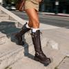 image:imageDREAM PAIRS Womens Combat Riding Platform Knee High Boots Lace Up Fall Lug Sole Gothic Motorcycle Boots with Inside ZipperBrown